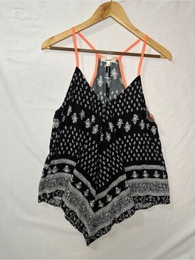 meraki Black Paisley Print Camisole with Coral Straps
